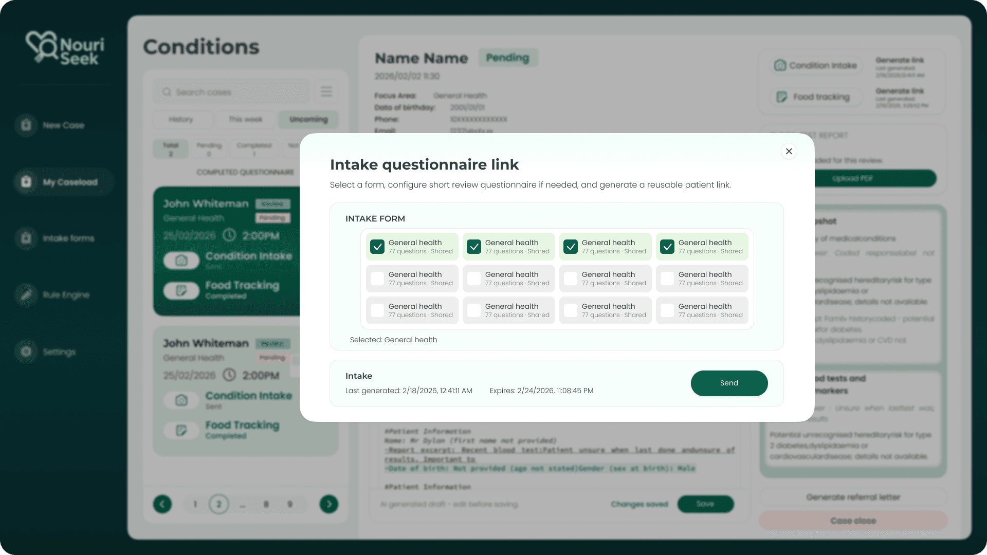 Patient tailored intake mobile screen
