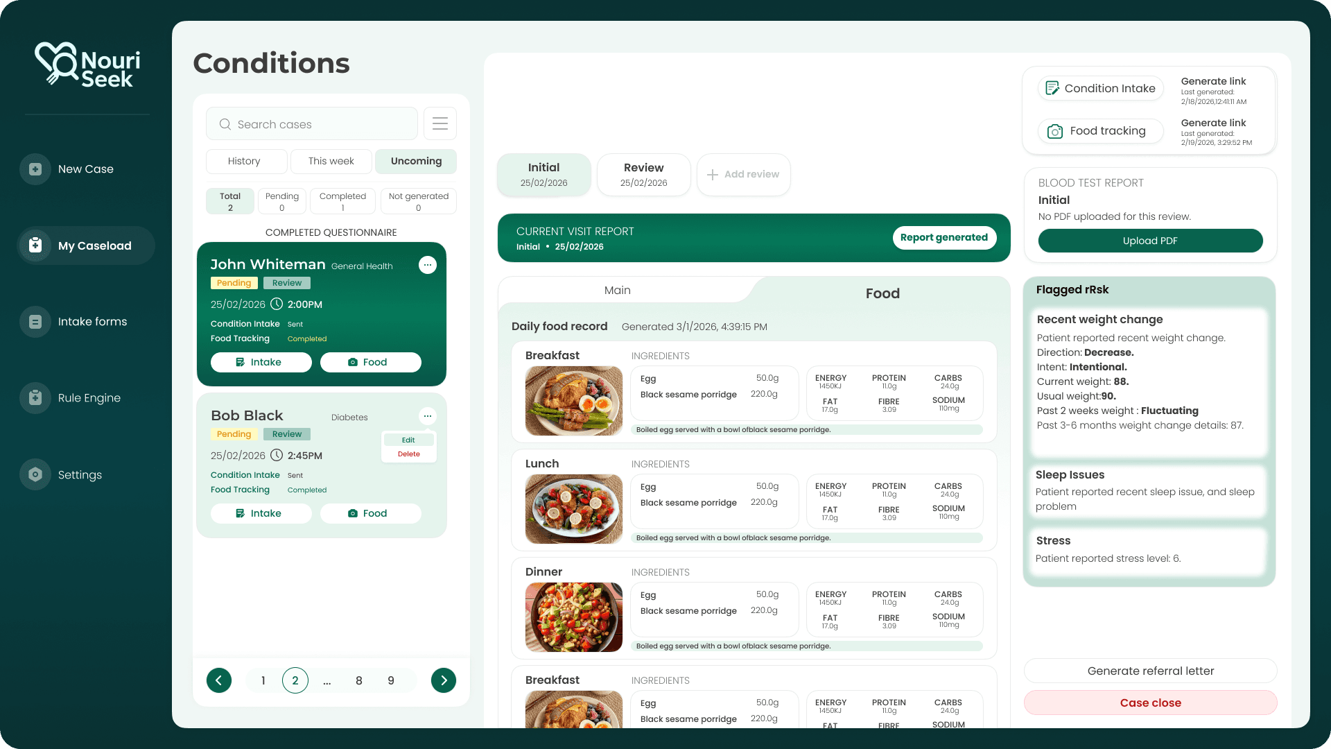 Dietetic report desktop screen